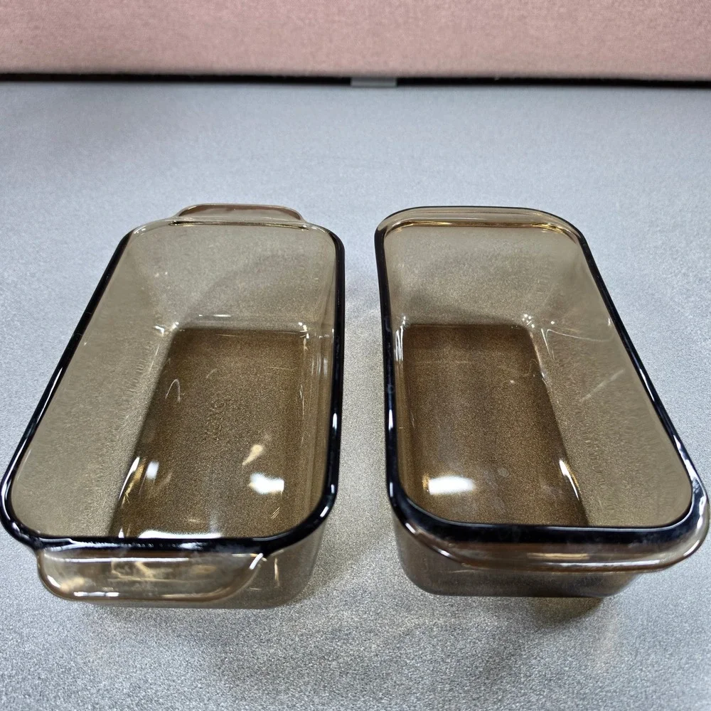 Pyrex Loaf Pan Set 2 Unisex 1.5QT Brown Excellent Fireside Smoked Glass 213-S